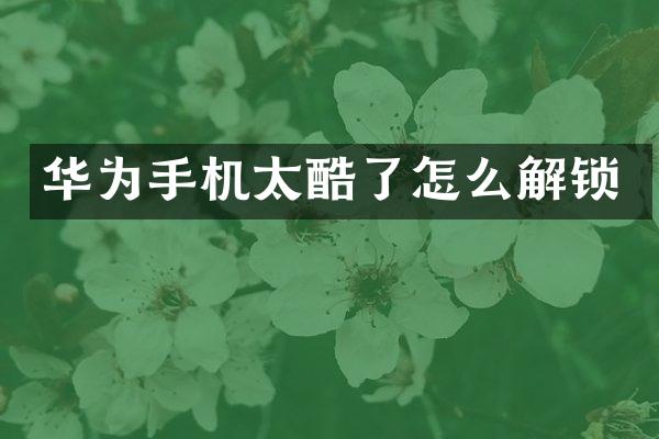 华为手机太酷了怎么解锁