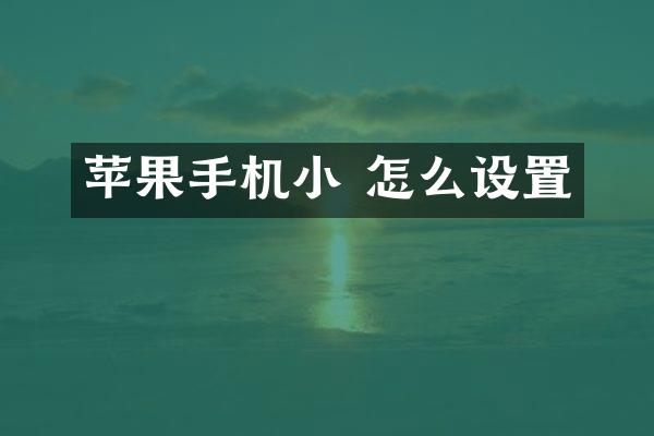 苹果手机小 怎么设置