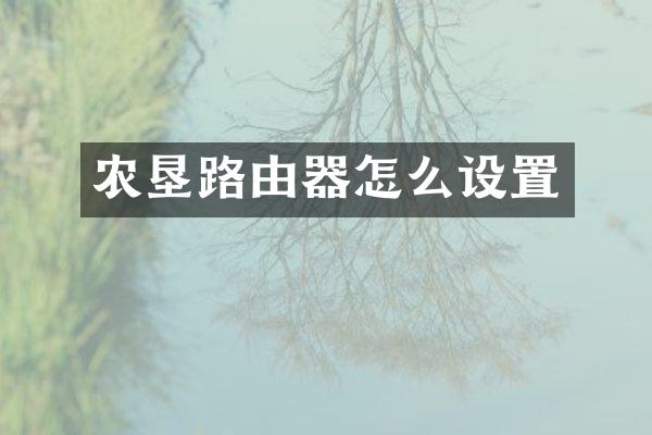 农垦路由器怎么设置