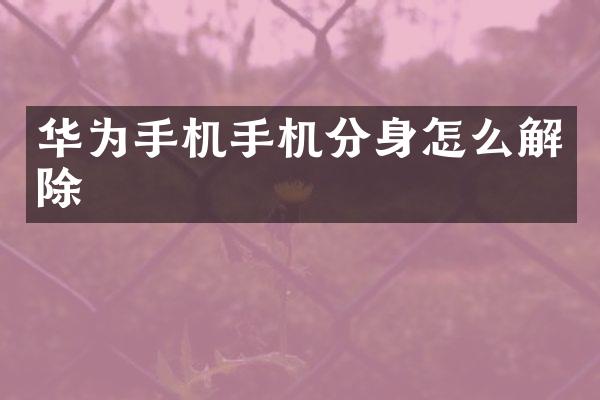 华为手机手机分身怎么解除