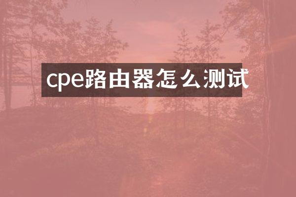 cpe路由器怎么测试