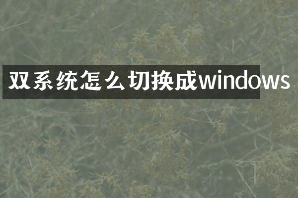 双系统怎么切换成windows