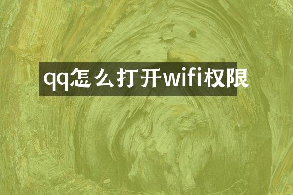 qq怎么打开wifi权限