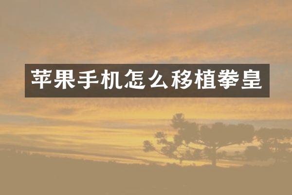 苹果手机怎么移植拳皇
