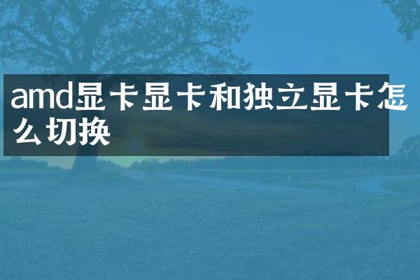 amd显卡显卡和独立显卡怎么切换