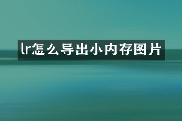 lr怎么导出小内存图片