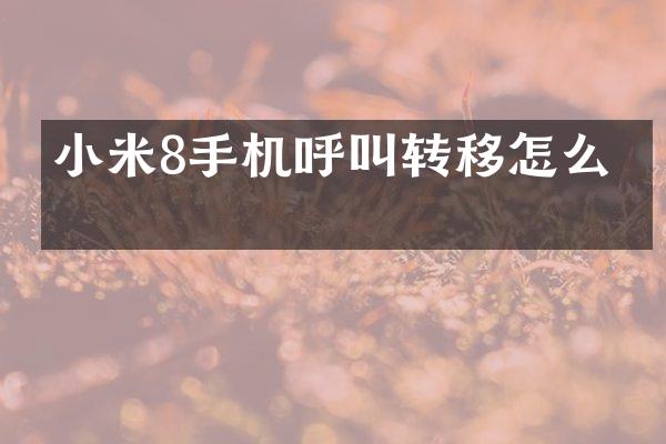 小米8手机呼叫转移怎么搞