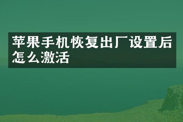 苹果手机恢复出厂设置后怎么激活