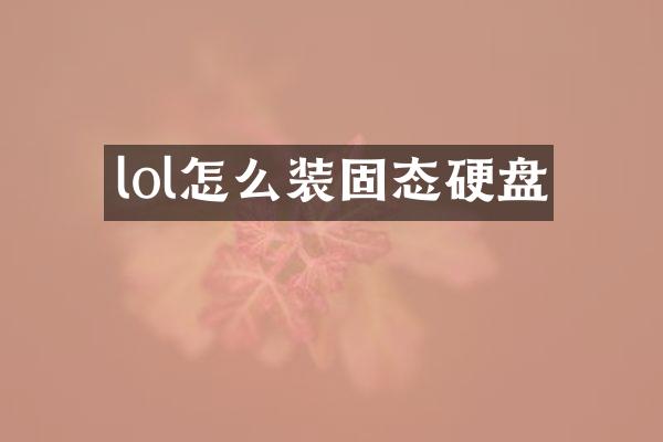 lol怎么装固态硬盘