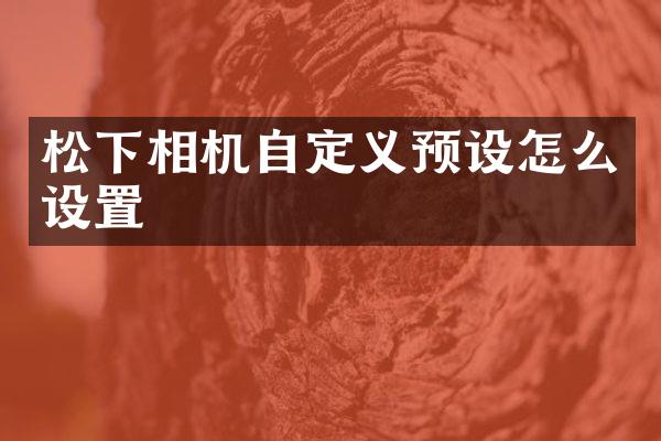 相机自定义预设怎么设置