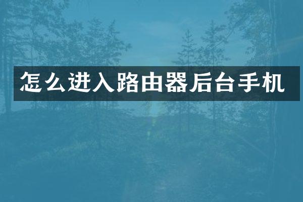 怎么进入路由器后台手机