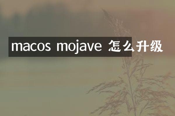 macos mojave 怎么升级