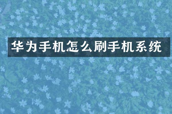 华为手机怎么刷手机系统