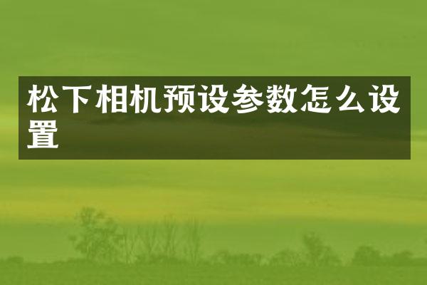 相机预设参数怎么设置