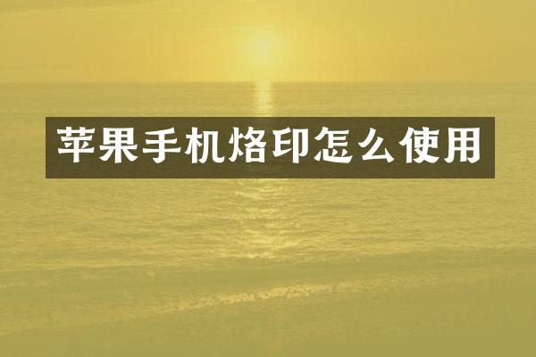 苹果手机烙印怎么使用