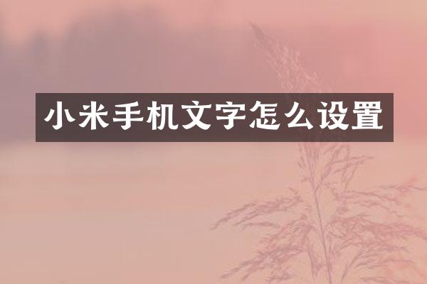 小米手机文字怎么设置
