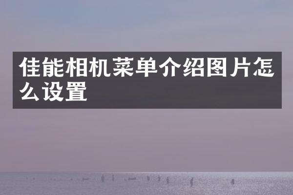 佳能相机菜单介绍图片怎么设置