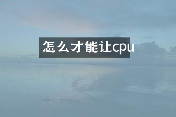 怎么才能让cpu