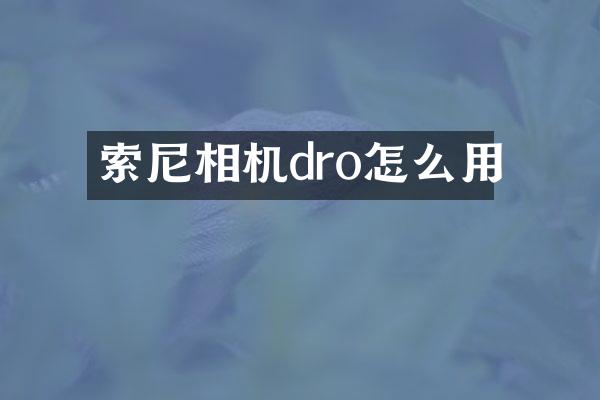 相机dro怎么用