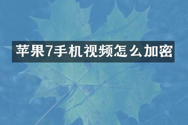 苹果7手机视频怎么加密