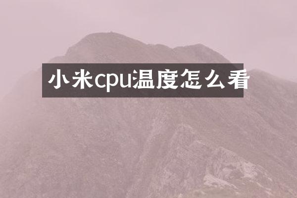 小米cpu温度怎么看