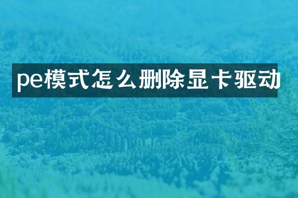 pe模式怎么删除显卡驱动