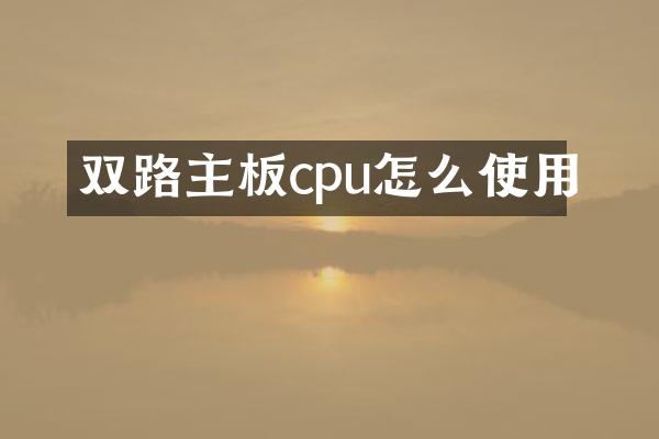 双路主板cpu怎么使用