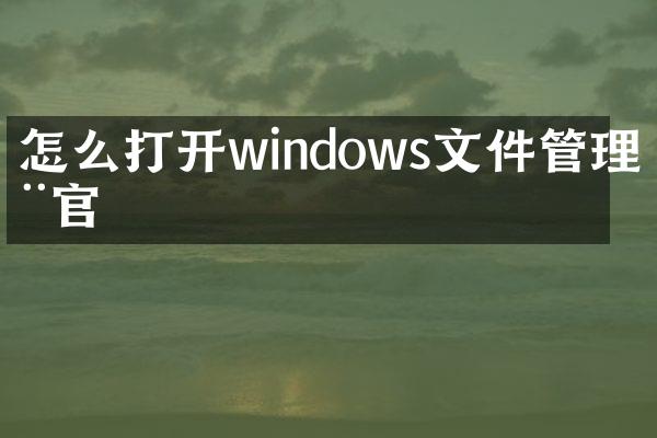 怎么打开windows文件管理器官