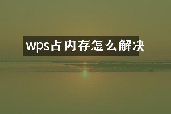 wps占内存怎么解决
