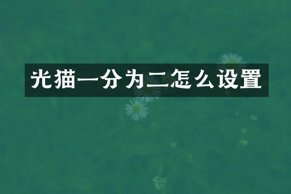 光猫一分为二怎么设置