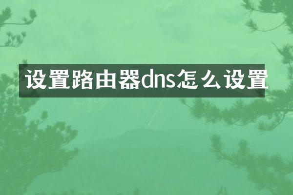 设置路由器dns怎么设置