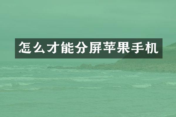 怎么才能分屏苹果手机
