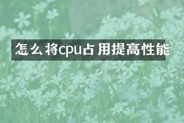 怎么将cpu占用提高性能