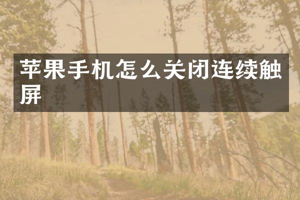 苹果手机怎么关闭连续触屏