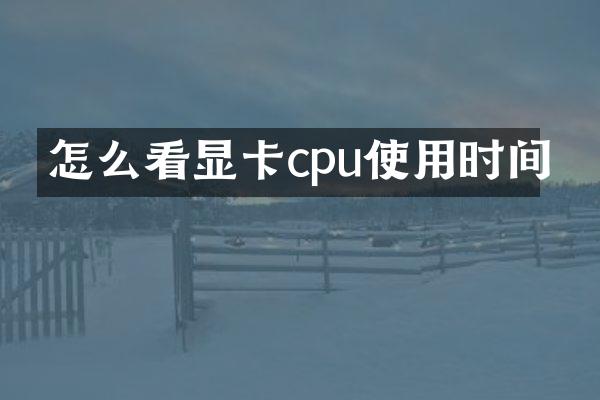 怎么看显卡cpu使用时间