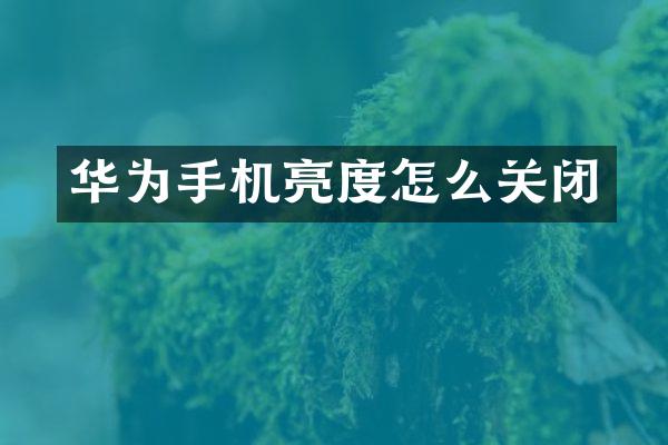 华为手机亮度怎么关闭