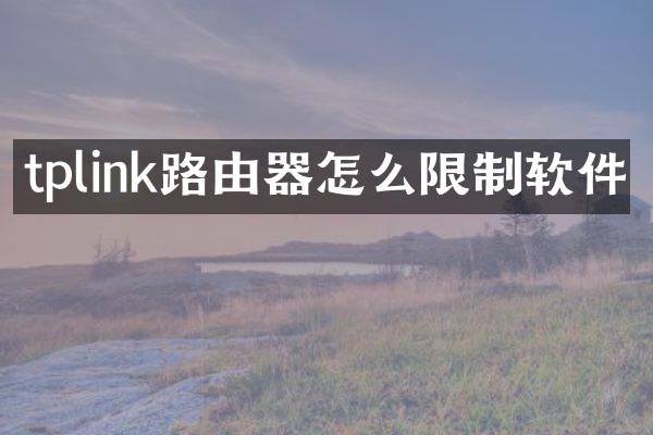 tplink路由器怎么限制软件