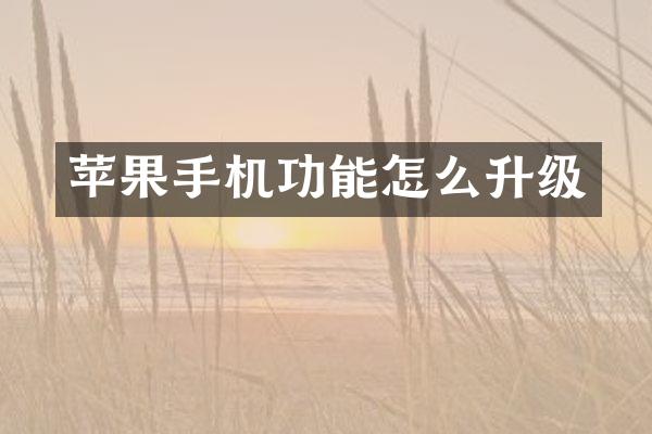 苹果手机功能怎么升级