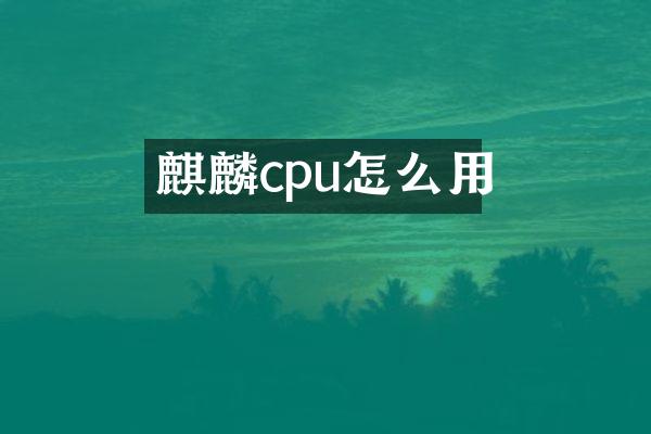 麒麟cpu怎么用