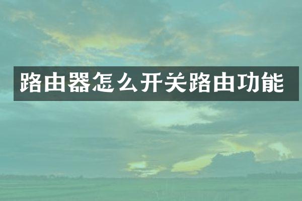 路由器怎么开关路由功能