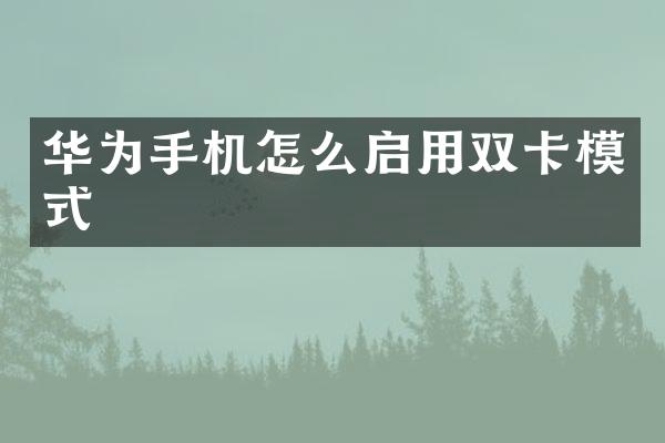 华为手机怎么启用双卡模式