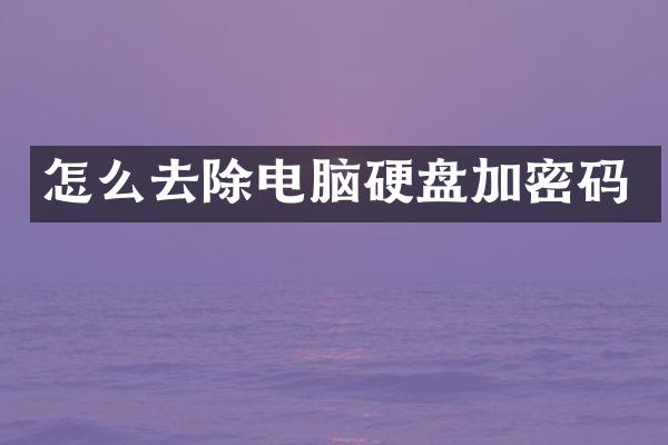 怎么去除电脑硬盘加密码