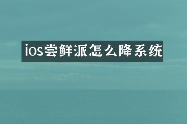 ios尝鲜派怎么降系统