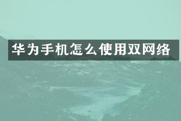 华为手机怎么使用双网络