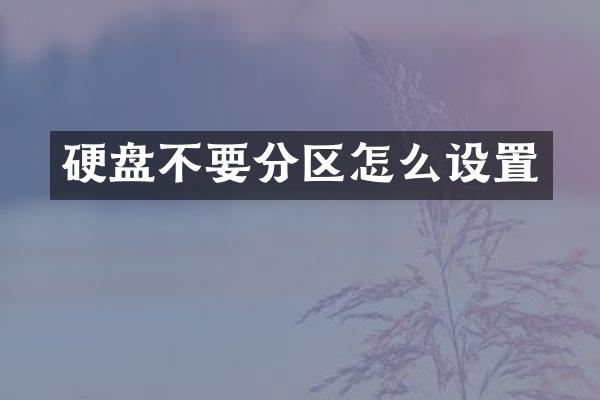 硬盘不要分区怎么设置