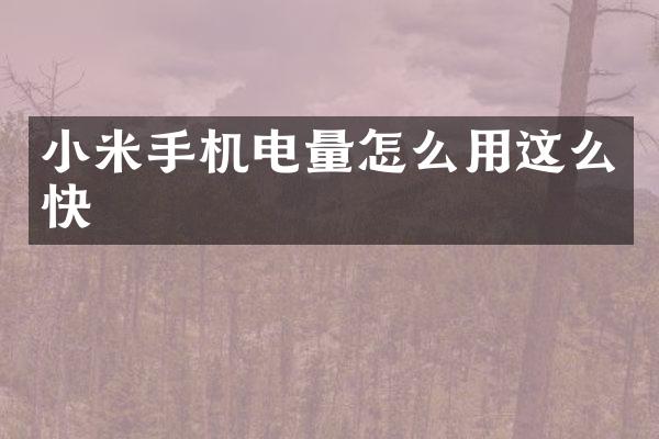 小米手机电量怎么用这么快