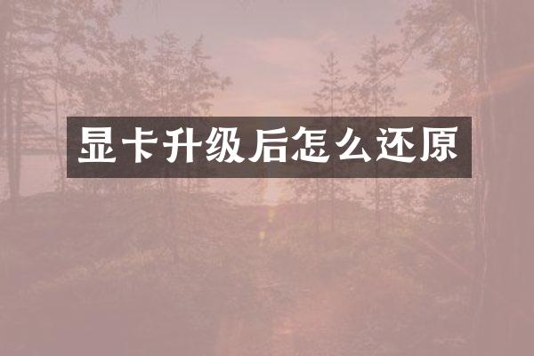 显卡升级后怎么还原