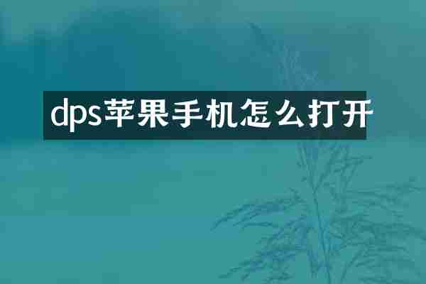 dps苹果手机怎么打开
