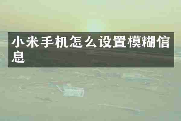 小米手机怎么设置模糊信息