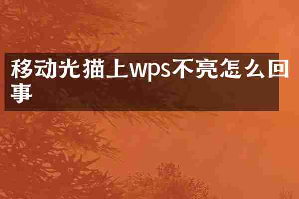 移动光猫上wps不亮怎么回事